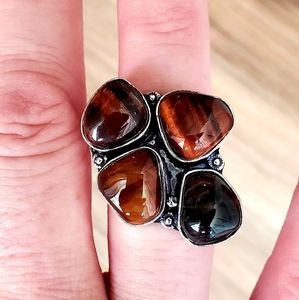 New Rare Red Tiger Eye 925 Silver Ring.